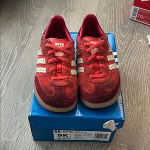 adidas Red Suede Kids 9c Sneakers with White Stripes